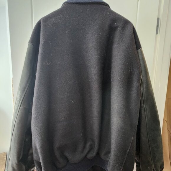 Men's Melton and Leather Bomber Jacket - Picture 2 of 3